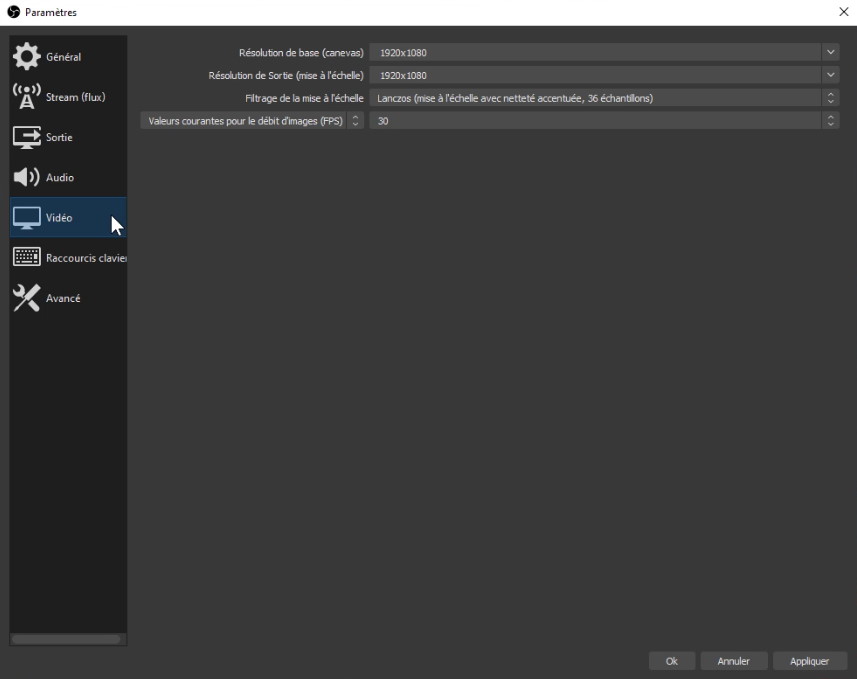 obs menu vidéo