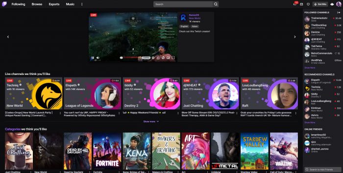 nouveau look recommandations twitch