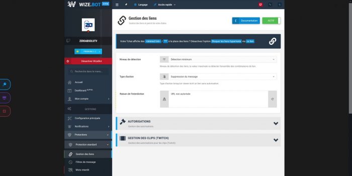 wizebot protection gestion des liens