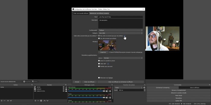 obs youtube gérer la diffusion