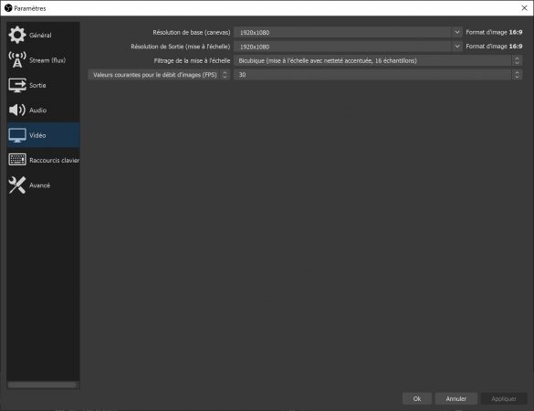 paramètres obs menu vidéo youtube
