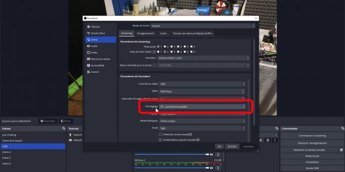 obs nvenc pré-réglage p5 par défaut