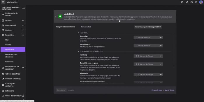 twitch automod réglages