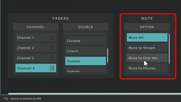 goxlr mixer mute