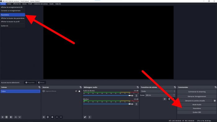 obs studio accéder aux paramètres