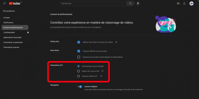 forcer le codec av1 sur youtube