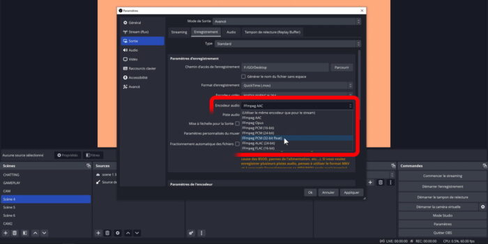 obs 29.1 encodeur audio