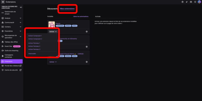 twitch mes extensions activer