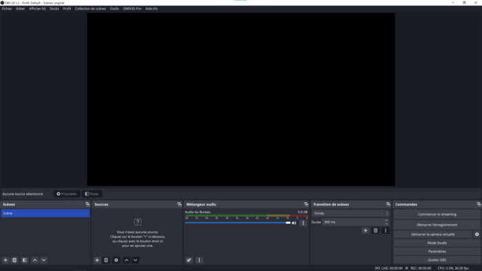 obs 29 interface de démarrage