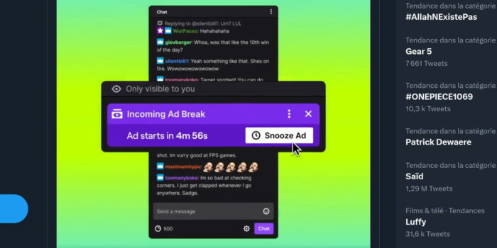 twitch publicités snooze