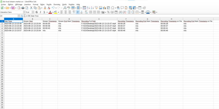 local stream marker fichier csv