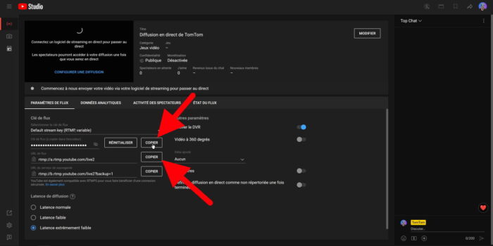 clé de stream youtube
