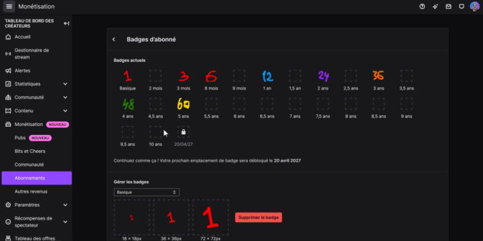 partenaire twitch badges d'abonnés