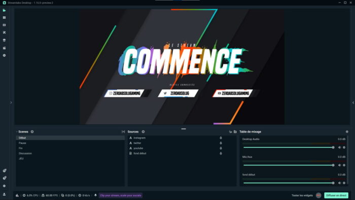 streamlabs scène de début de stream