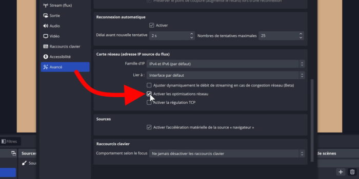 obs activer les optimisations réseau