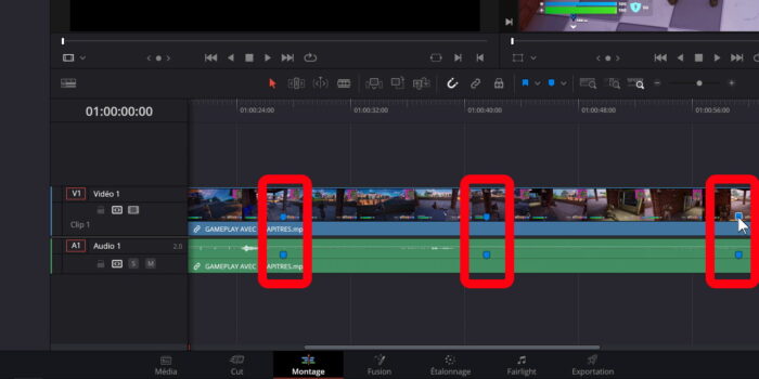 davinci resolve marqueurs placés via obs