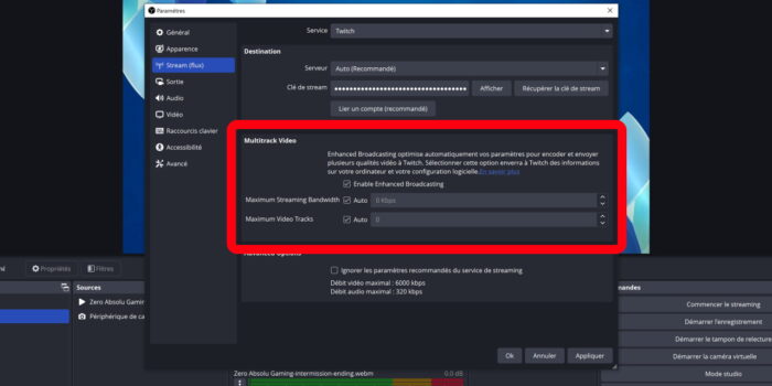 obs activer le multitrack vidéo