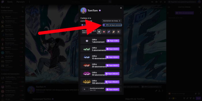 twitch offrir un sub de façon anonyme