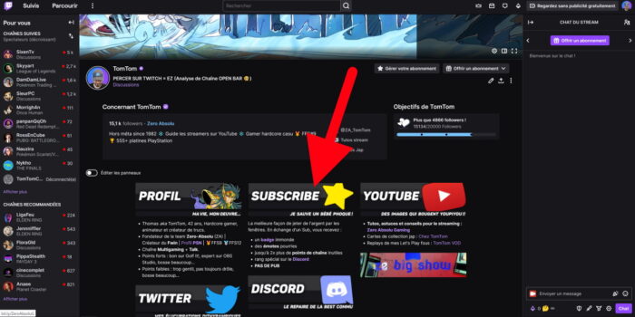 twitch panneau de chaîne pour s'abonner