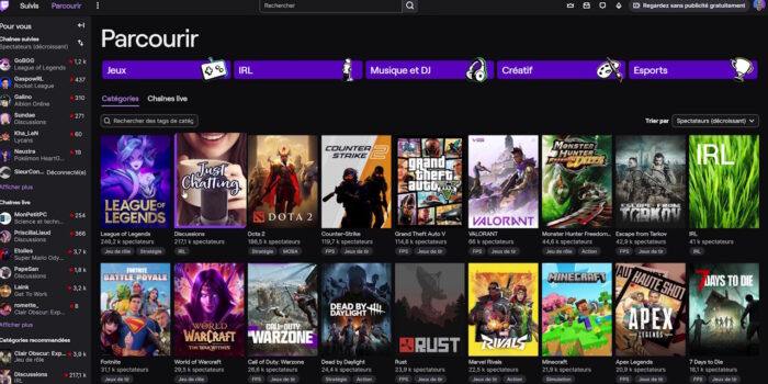 twitch accueil des catégories