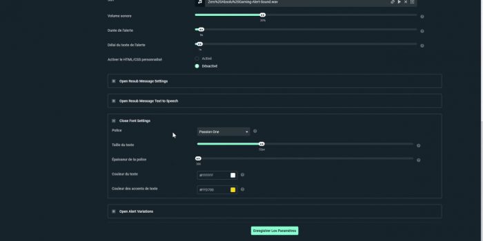 streamlabs alert box onglet abonnés réglages police
