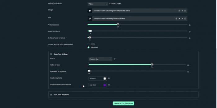 streamlabs alert box onglet followers réglages police