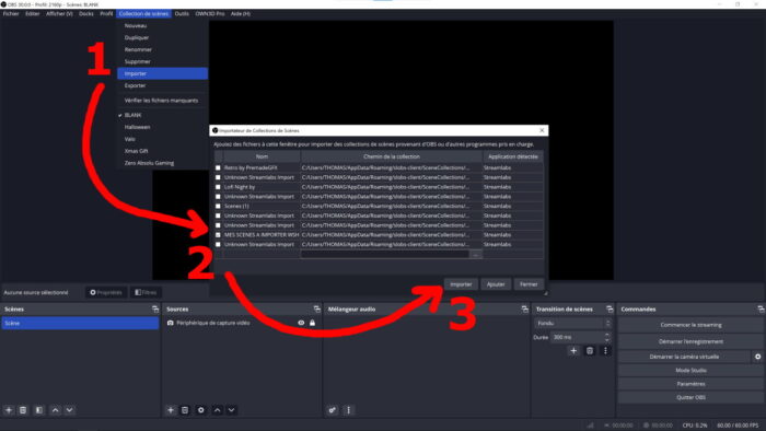 obs impoter des scènes depuis streamlabs