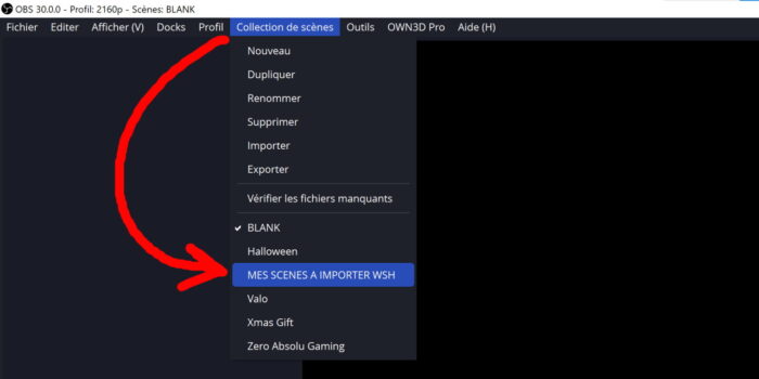 obs scènes importées depuis streamlabs