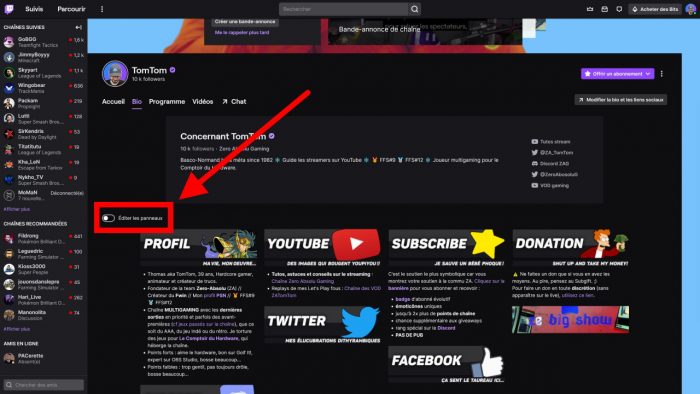 twitch bouton pour ajouter des panneaux de chaîne
