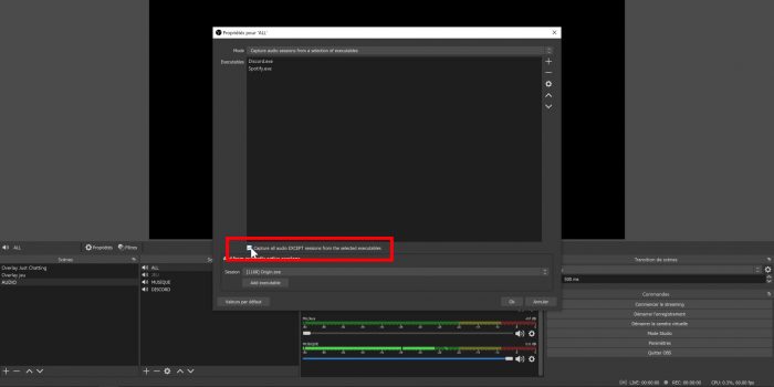 obs source capture de sortie audio d'application exclure