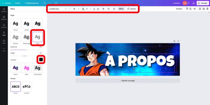 canva créer un panneau ajouter un texte