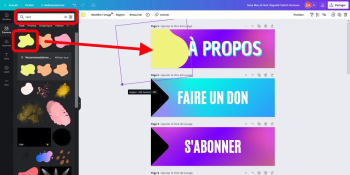 canva panneau twitch ajouter un élément