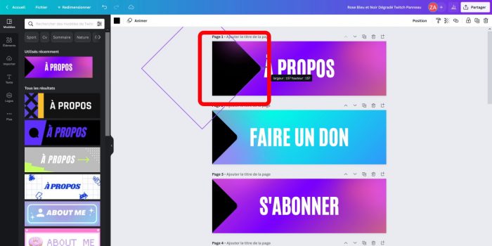 canva panneau twitch éléments modifiables