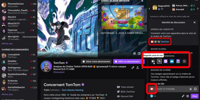 twitch badge audio video dans le chat