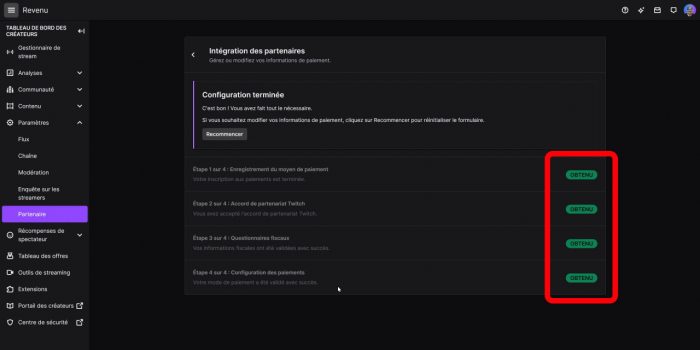 twitch intégration programme affiliation complet