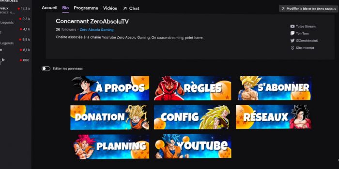 twitch panneaux de chaîne avec transparence