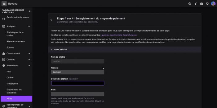 twitch questionnaire affiliation étape 1 a