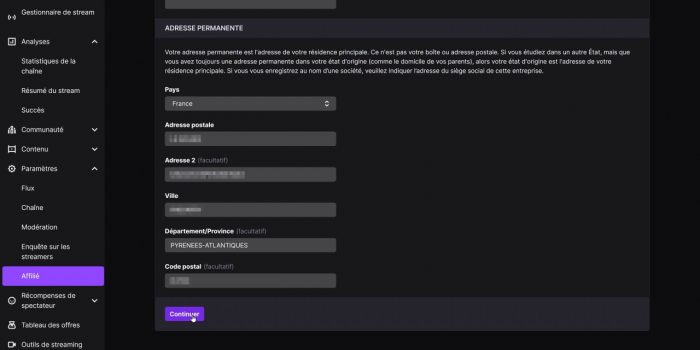 twitch questionnaire affiliation étape 1 b