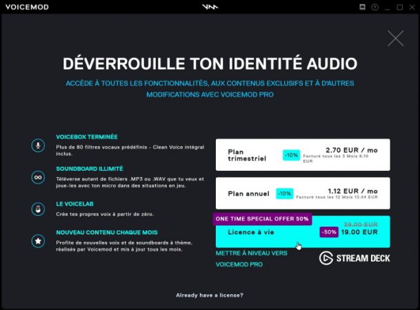 voicemod tarifs version pro