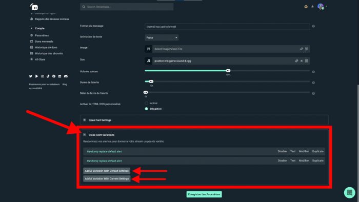 streamlabs créer une variation d'alerte