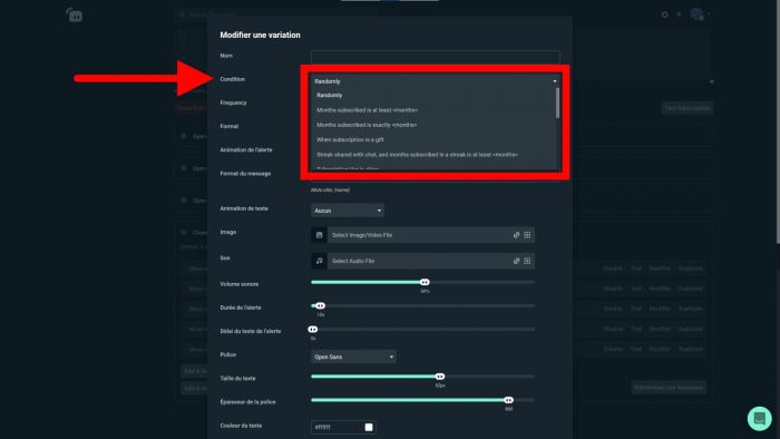streamlabs variation d'alerte de sub conditions
