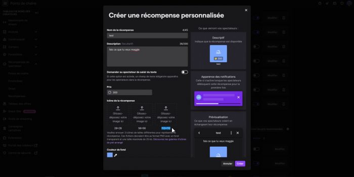 twitch points de chaîne créer une récompense