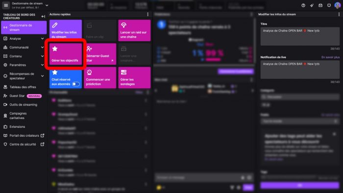 twitch action rapide gérer les objectifs
