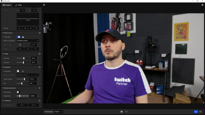 facecam pro camera hub réglages manuels