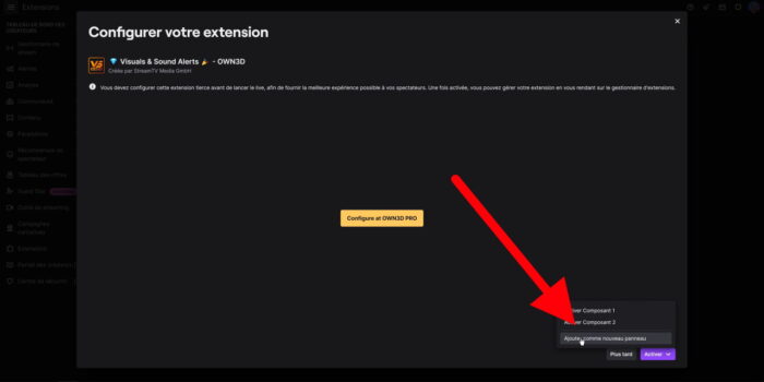 own3d visuals and sound alerts activer l'extension