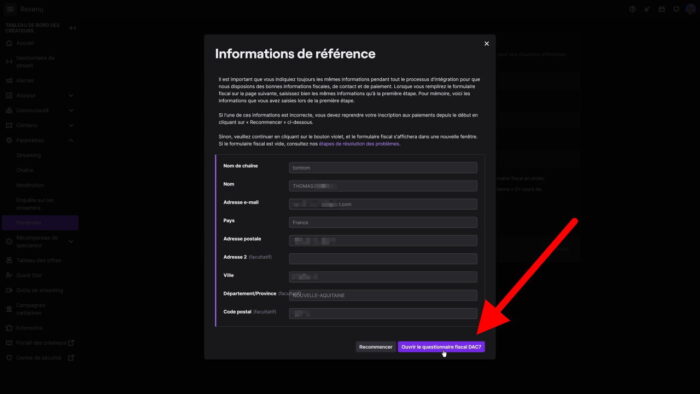 twitch dac7 vérifier et ouvrir le questionnaire