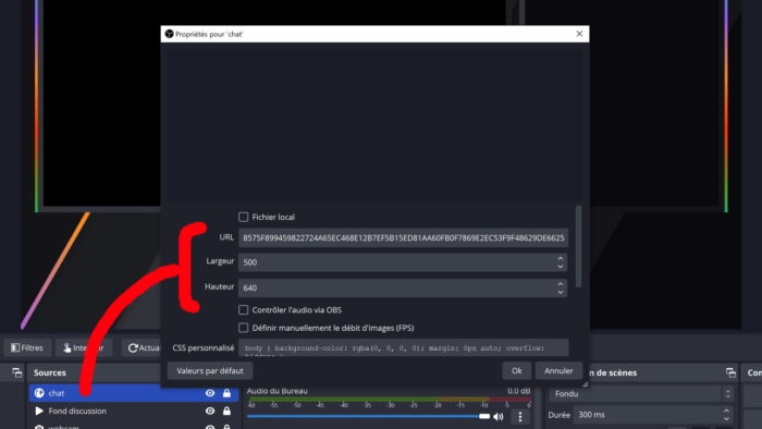 obs source navigateur web chat twitch
