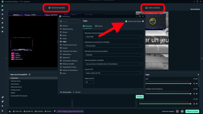 streamlabs desktop menu vidéo dual output