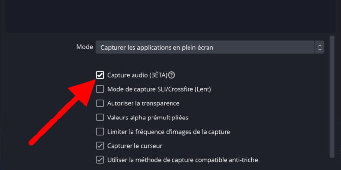 obs 30.1 capture audio dans capture de jeu