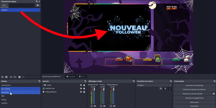 obs downstream keyer scène globale exemple